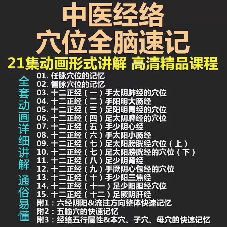 中医经络穴位全脑速记视频教学快速记忆动画形象加深记忆课程教程-淘宝虚拟库