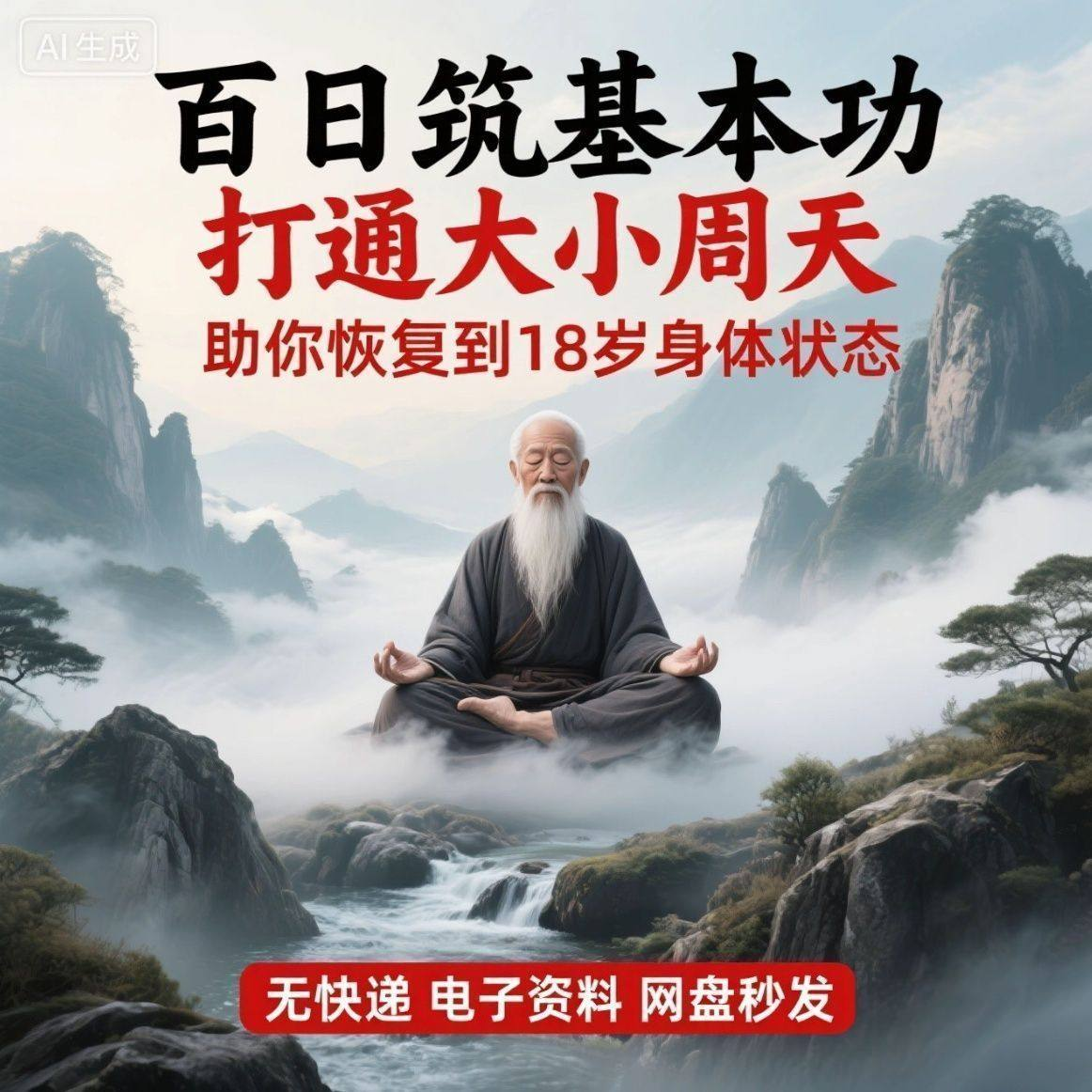 百日筑基功打通大小周天电子版视频课程动功通脉秘传心法打坐讲解-淘宝虚拟库