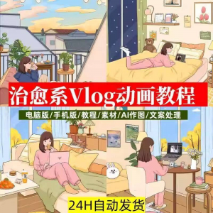 治愈系动画视频插画教程AI绘画动态情感唯美vlog镜头剪辑课程素材-淘宝虚拟库