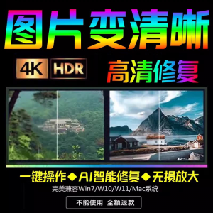 智能AI：图片相片模糊变清晰/高清修复无损放大/黑白上色彩色软件-淘宝虚拟库